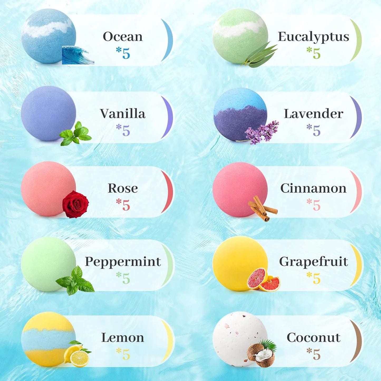 TranquilBliss Bath Bombs Set 50 PCS with 10 Rich Scents, Bath Bombs for Women, Natural Bubble Bombs with Shea Butter & Safe Oil, Ideal for Mother's Day, Valentine's Day, Christmas, Birthday Present