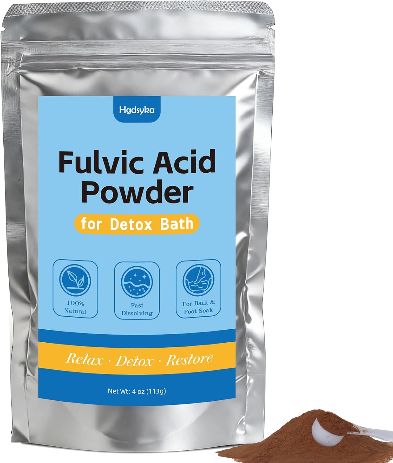 Fulvic Acid Detox Bath Soak Powder -4oz - Natural Mineral Bath Soak for Body & Foot Soak, Foot Soak for Tired Feet, Fast Dissolving Bath Powder, Gentle on Skin, Vegan Self Care, Includes 5g Scoop