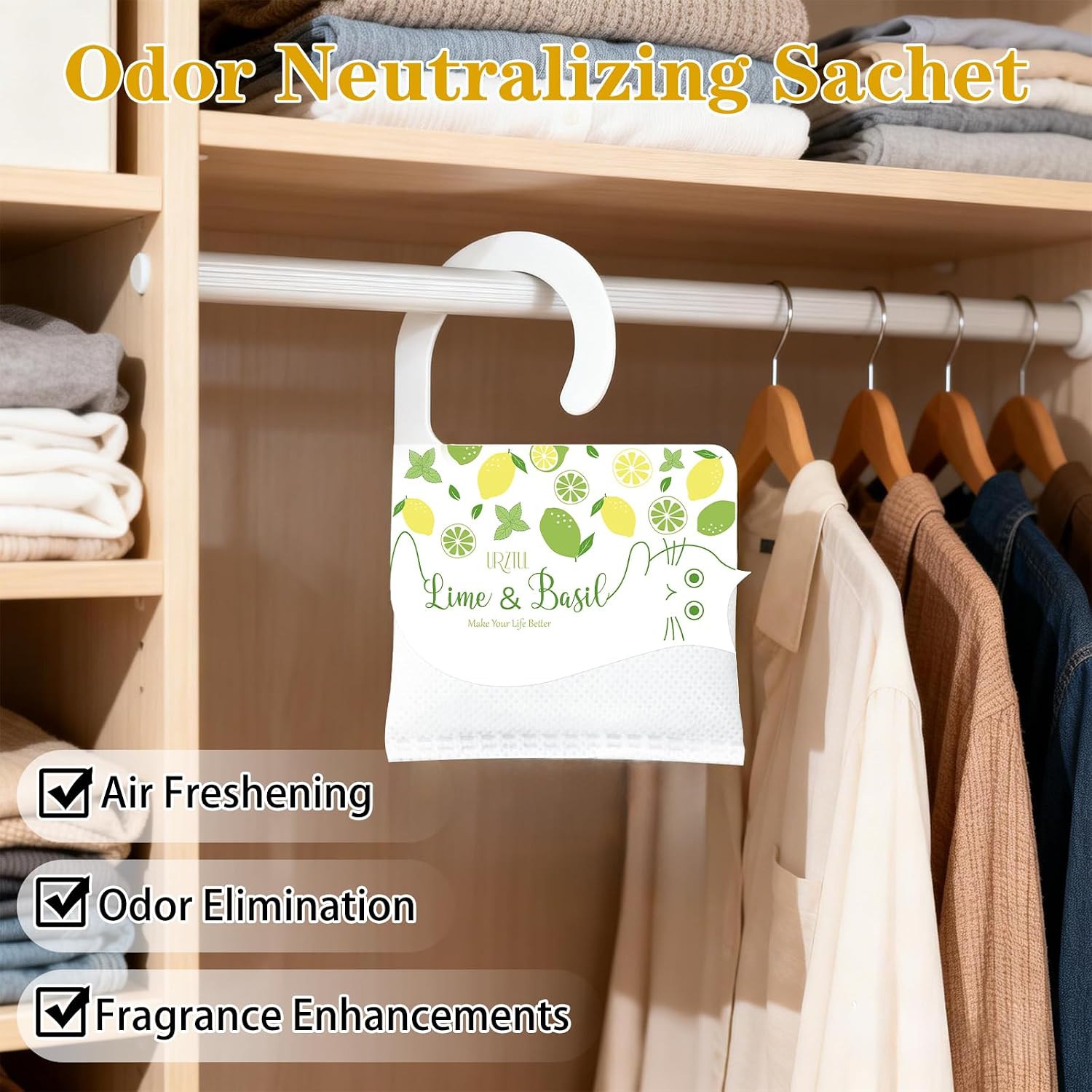 13 Packs Lime & Basil Sachets Bags for Drawers and Closets, Hanging Scented Sachets Air Fresheners, Natural Home Fragrance Odor Eliminator for Wardrobe, Shoe Cabinet, Car & Bathroom Potpourri Bag