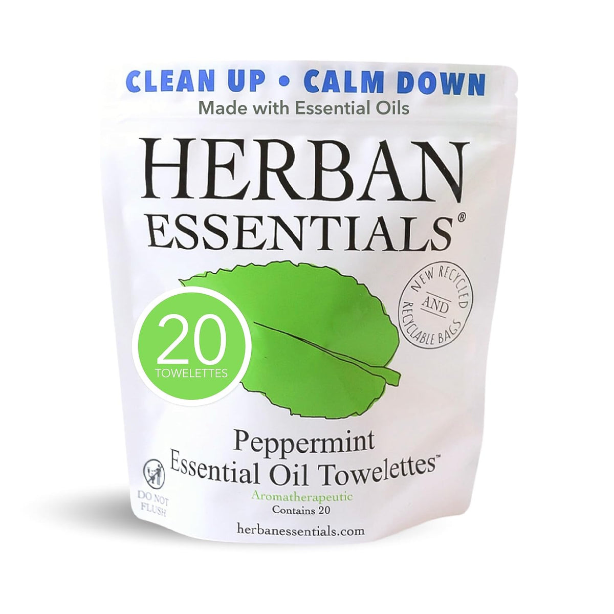 Herban Essentials - Peppermint Wipes & Towelettes - Essential Oil Wipes for Hands & Body - Travel Size Essentials and