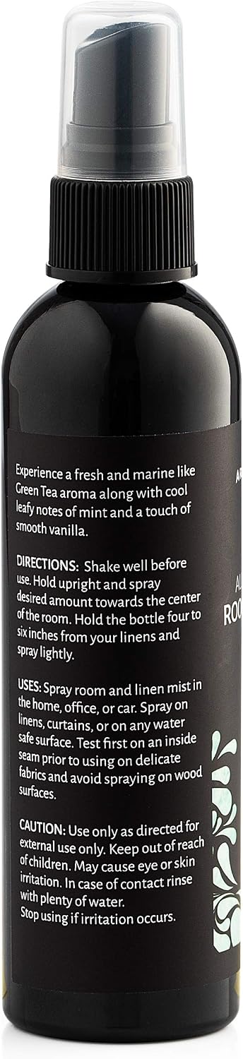 Aromasong All Natural Room & Linen Spray, Green Tea Scent, for Bedding, Sheets, Couches, Pillow, Fabric Freshener Spray for Bed Sheet, Odor Eliminator Air Freshener All Natural Fragrance Oil Spray.