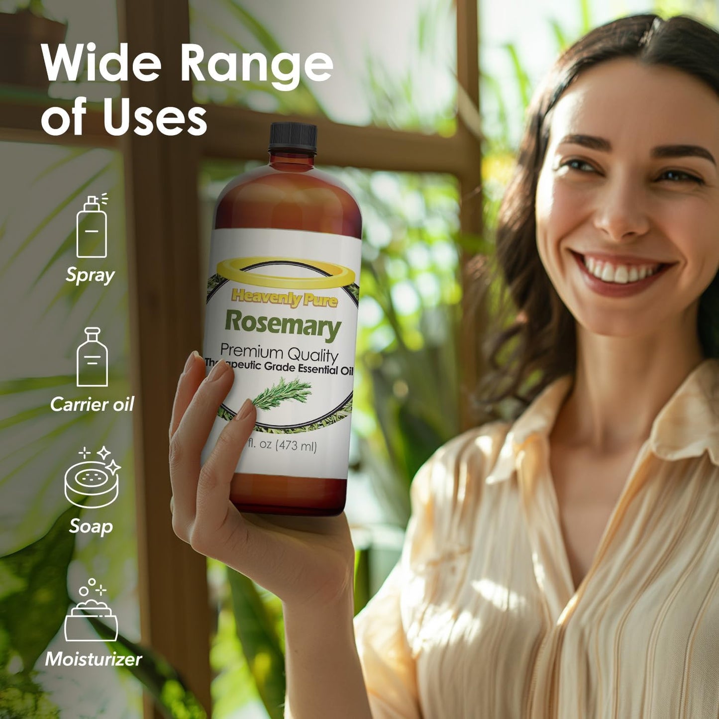 Heavenly Pure - Rosemary Essential Oil 16 oz Large Bottle for Diffuser, Hair and Body Care - 473 ml