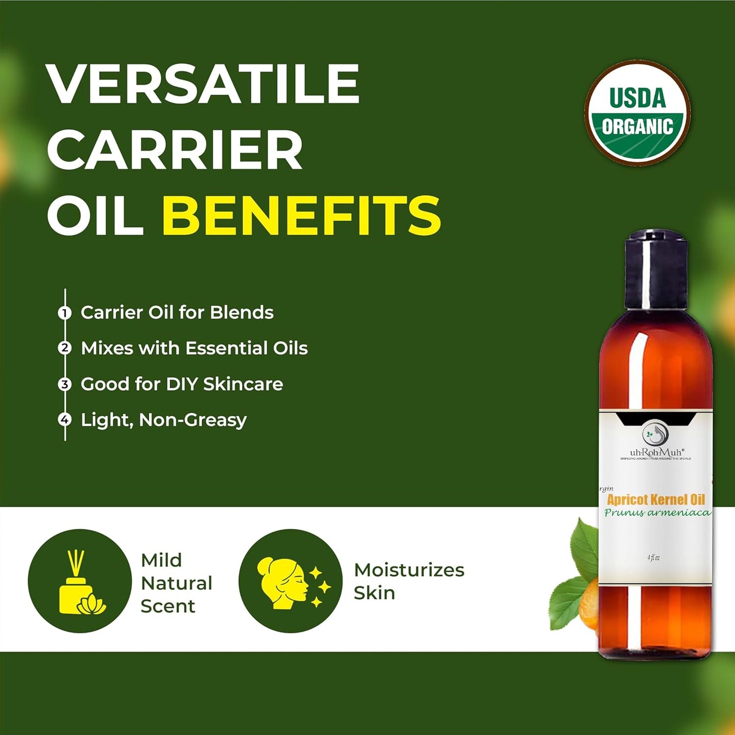 Apricot Kernel Organic Carrier Oil - Cold Pressed Prunus Armeniaca Oil Lightweight Natural Moisturizing Oil for Face Body Hair Care Massage Aromatherapy DIY Soap and Cosmetic Use - 4 Fl Oz - Turkey