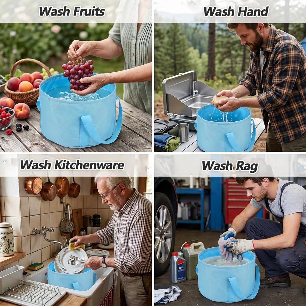 Foldable Bucket for Soaking Feet, Portable Foot Bath Basin, Travel Foot Soaking Tub with Handles, Blue Foot-Spa Soaking-Tub for Home, Travel, Outdoor and Camping (14 L/11x7.5 Inch)