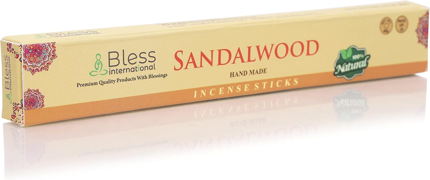 Bless-Sandalwood 100%-Natural-Handmade-Hand-Dipped-Incense-Sticks Organic-Chemicals-Charcoal-Free Purification-Relaxation-Positivity-Yoga-Meditation Best-Woods-Scent (25 Sticks (1.4 OZ))