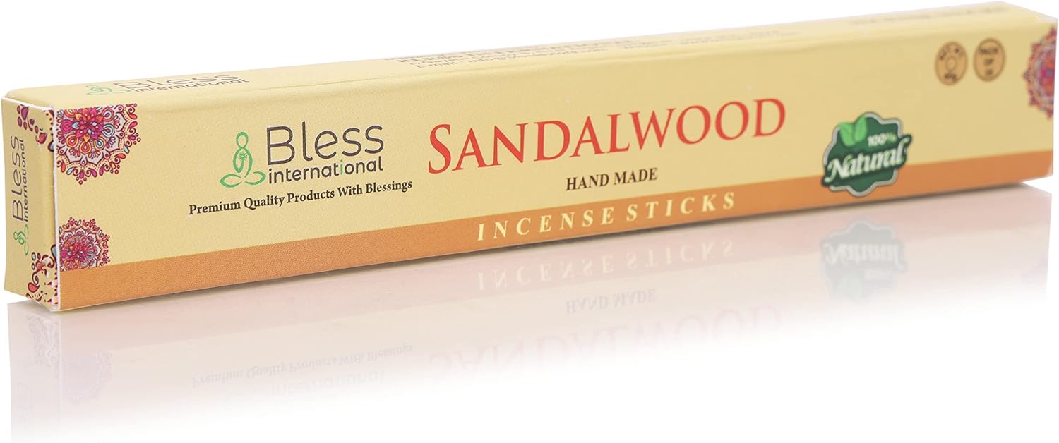 Bless-Sandalwood 100%-Natural-Handmade-Hand-Dipped-Incense-Sticks Organic-Chemicals-Charcoal-Free Purification-Relaxation-Positivity-Yoga-Meditation Best-Woods-Scent (25 Sticks (1.4 OZ))