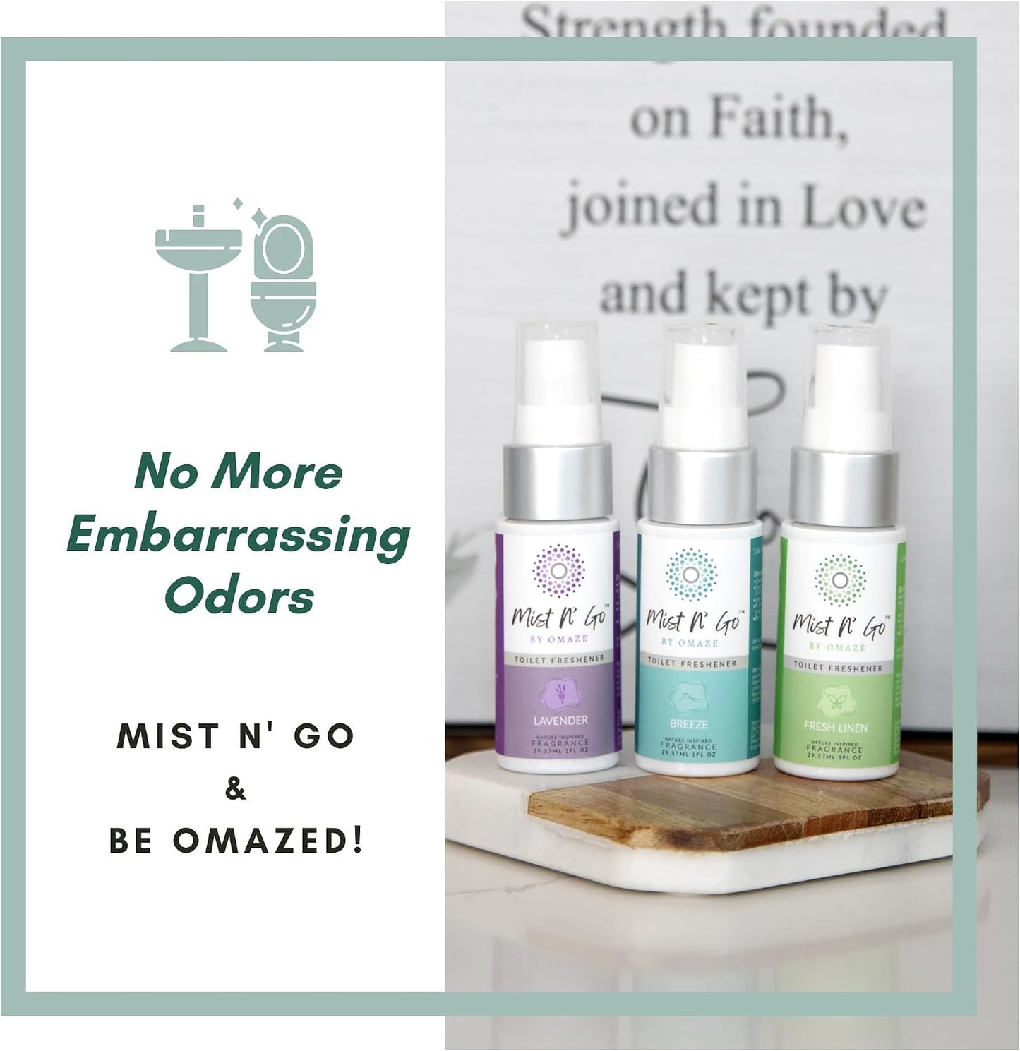 Mist N’ Go by Omaze Travel Bathroom Spray for Toilet Spray Odor Eliminator - Travel Toilet Spray for Bathroom Air Freshener Spray for Bathroom Deodorizer - Mix All, Travel Size (1oz x5)
