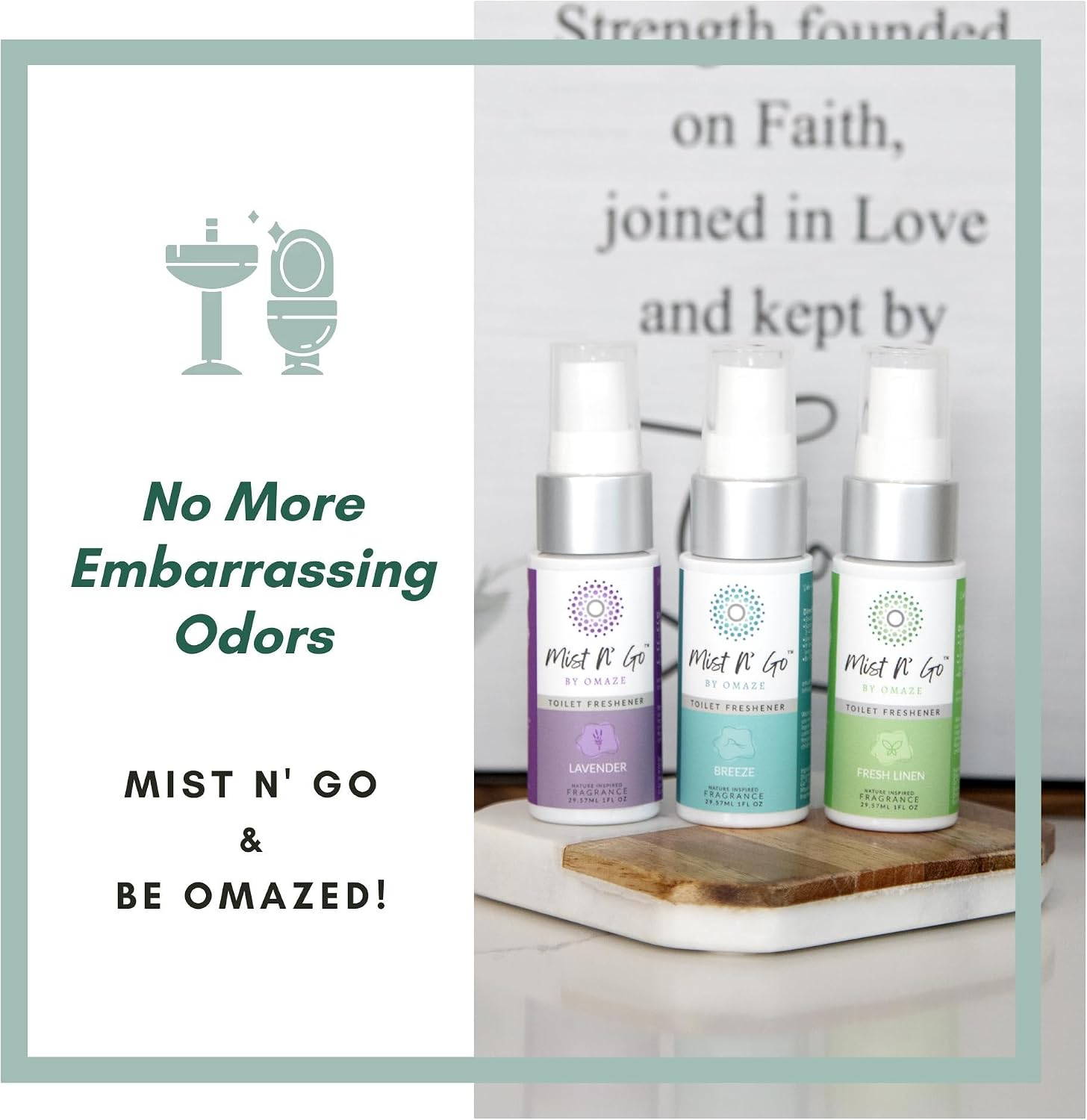 by Omaze Travel Bathroom Spray - Toilet Odor Eliminator & Air Freshener - Fresh Linen (1oz x5)