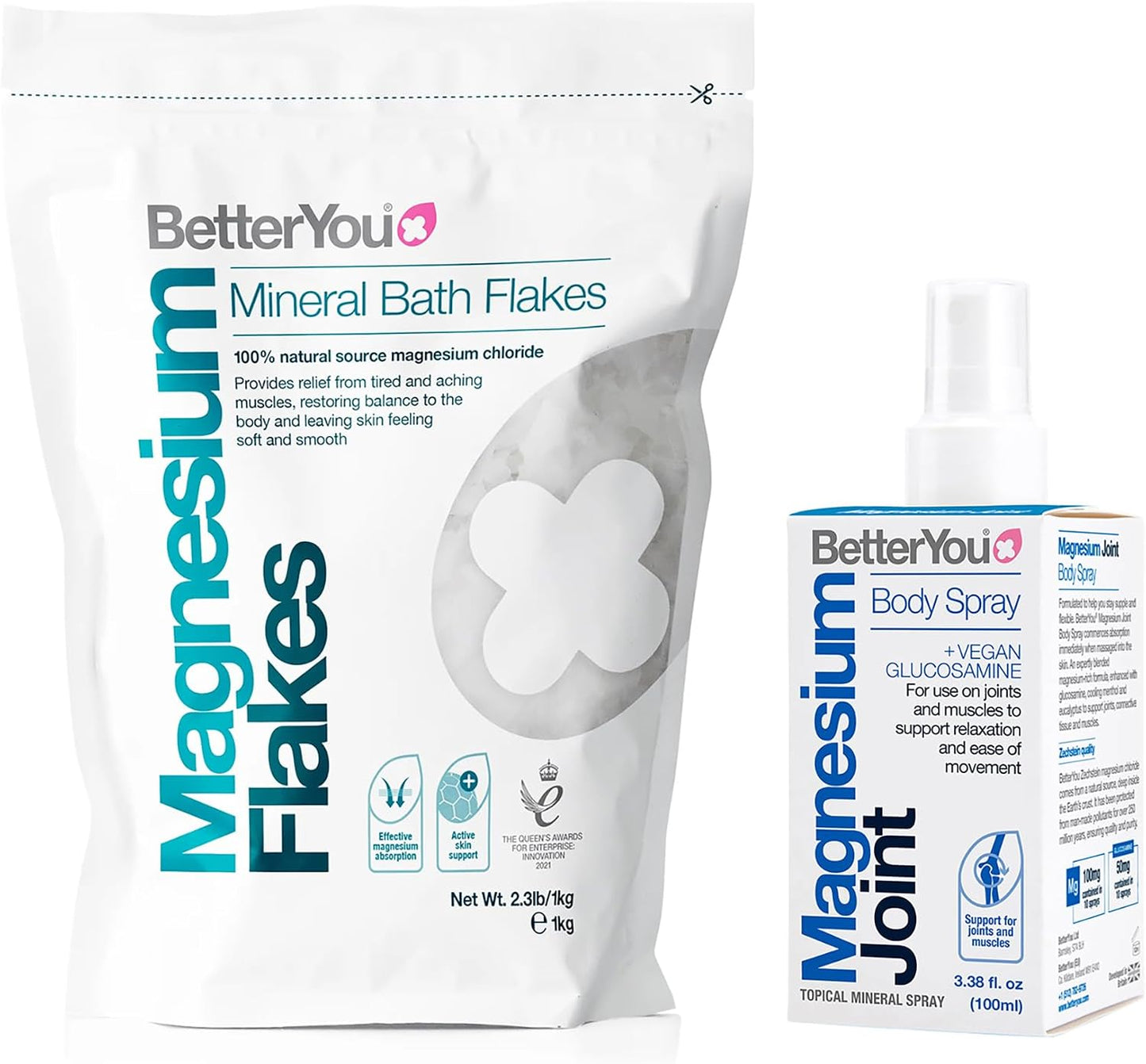 BetterYou Joint Bundle - Magnesium Mineral Bath Flakes and Joint Body Spray - Bath Salts and Essential Oils Spray Soothes Tired Muscles - 2 pc