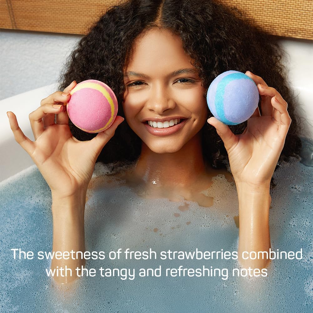 Balmy Strawberry Lemonade Bath Bomb – Hydrating Fizzy with Vitamin E & Glycerin, Sweet Citrus Scented 5.6 oz