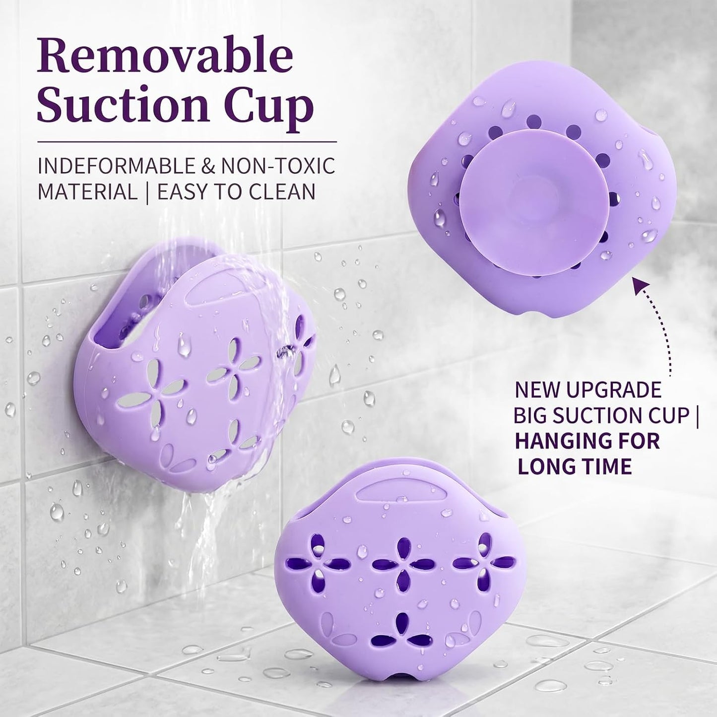 3 Pack Shower Steamer Holder with Suction Cups, Adjustable Lanyard Silicone Bathroom Accessory, Non-Slip Aromatherapy Diffuser Container for Shower Tablets, White and Blue