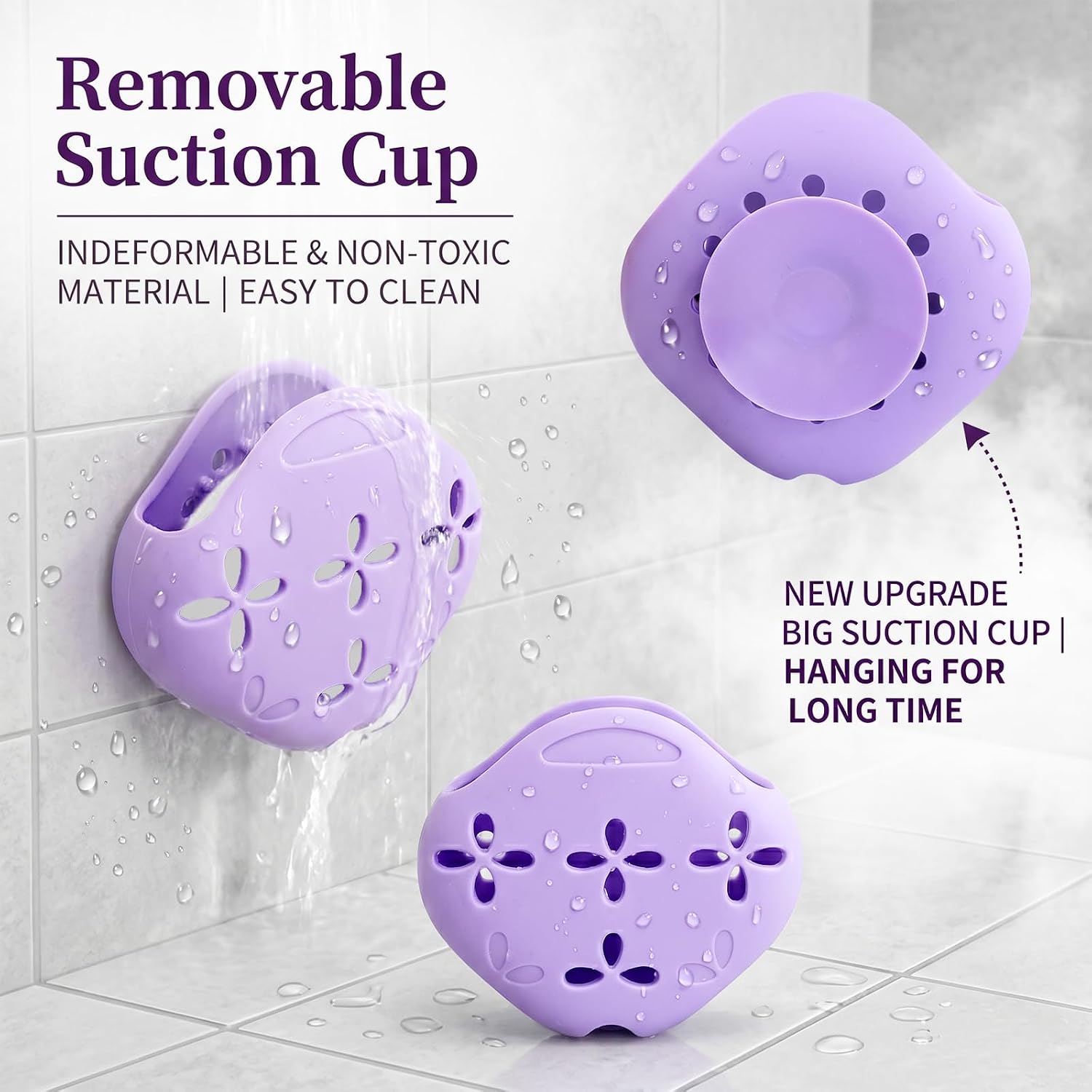 3 Pack Shower Steamer Holder with Suction Cups, Adjustable Lanyard Silicone Bathroom Accessory, Non-Slip Aromatherapy Diffuser Container for Shower Tablets, White and Blue