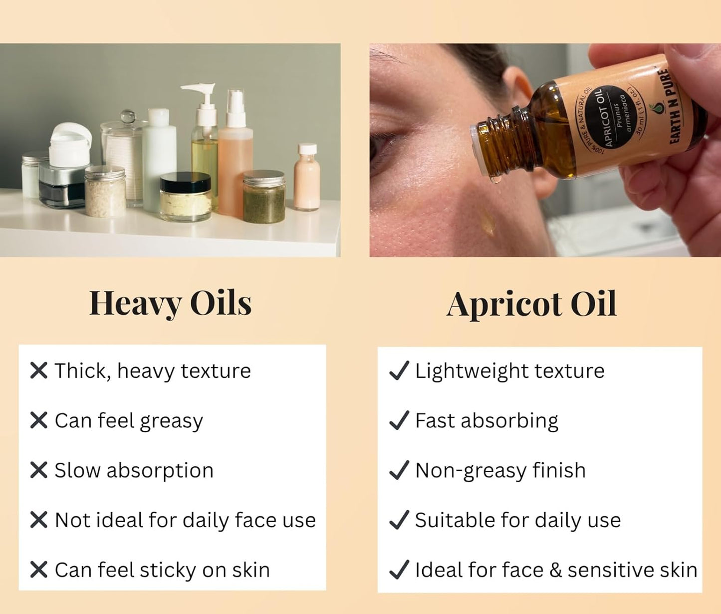 Earth N Pure Apricot Oil (Khumani Oil) Cold Pressed, Natural and Therapeutic Grade 30 ml