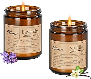 Candles 2 Pack, Candles for Home Scented, Aromatherapy Candle Gift Set for Women Soy Wax Long Lasting Amber Jar Candles for Birthday Housewarming Mother's Valentine Day(Vanilla & Lavender)