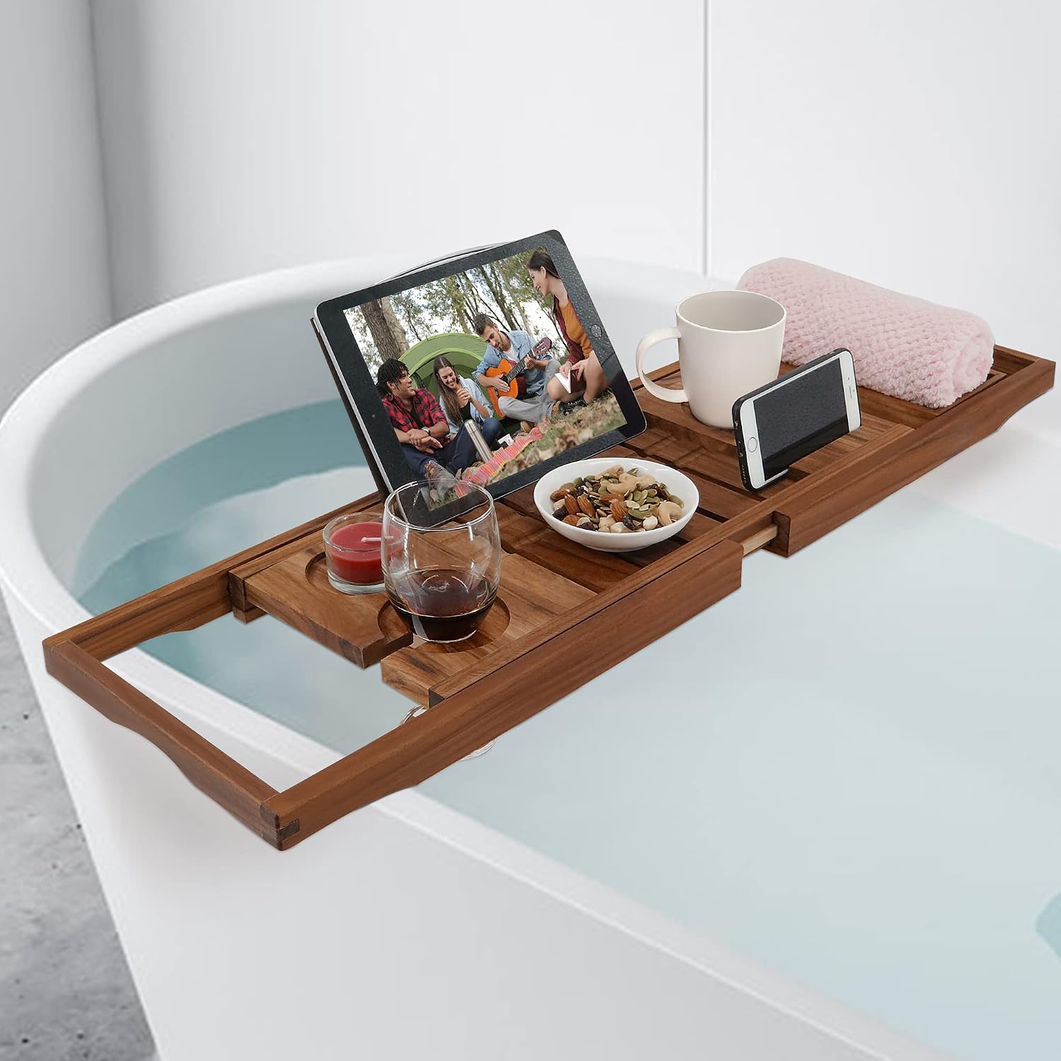 Teak Bathtub Tray and Teak Shower Mat S Bundle