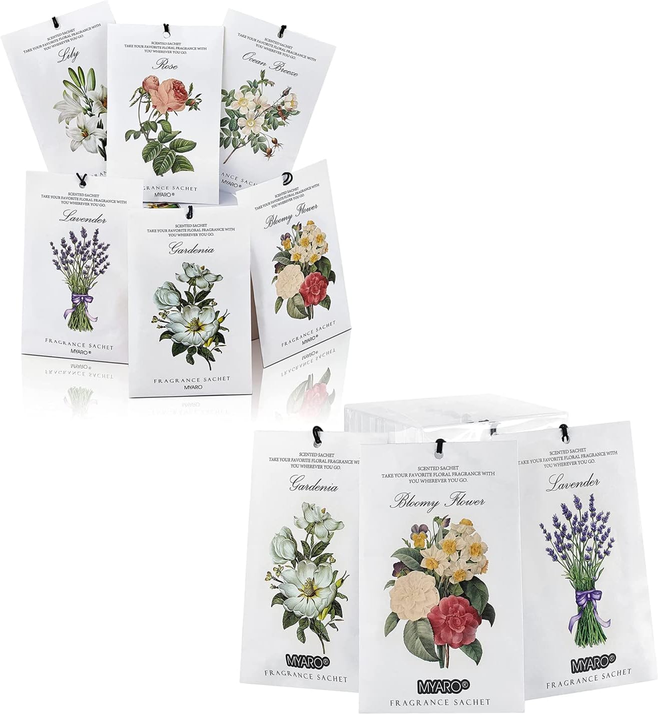 MYARO 24 Packs Scented Sachets for Drawer and Closet, Long-Lasting Sachets Bags Home Fragrance Sachet 6 Scents Option- Lavender, Rose, Jasmine, Ocean, Gardenia, Lily