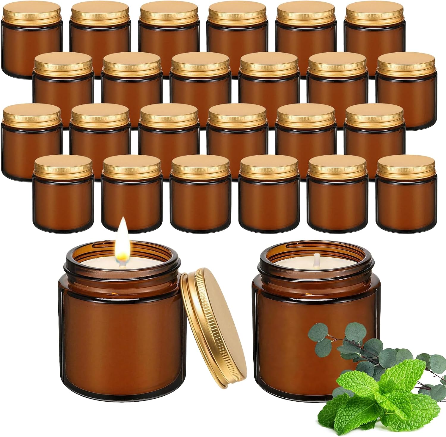 24 Pcs 4 Oz Mini Soy Wax Candles, Eucalyptus Mint Scented Aromatherapy Candles Bulk Set, Stress Relief Relaxation Candle, Ideal for Wedding Birthday Party Favors, Gifts and Home Decor