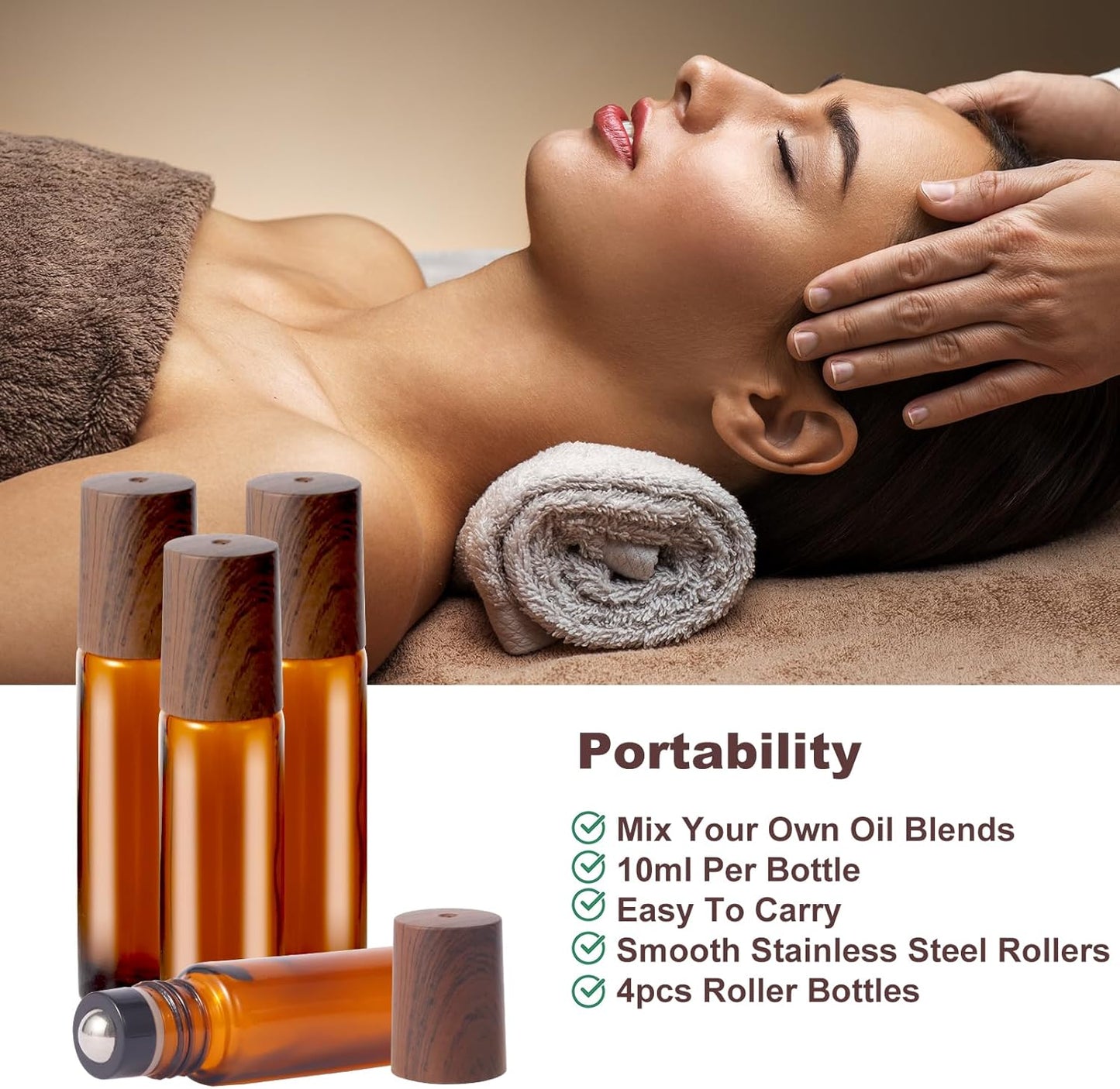 10ml Glass Roll-on Bottles – 4-Pcs Essential Oil Roller Bottles with Stainless Steel Roller-Balls, Perfect for Fragrance & Aromatherapy (Includes 1 Bottle Opener, 1 Sticker, and 1 Funnel)