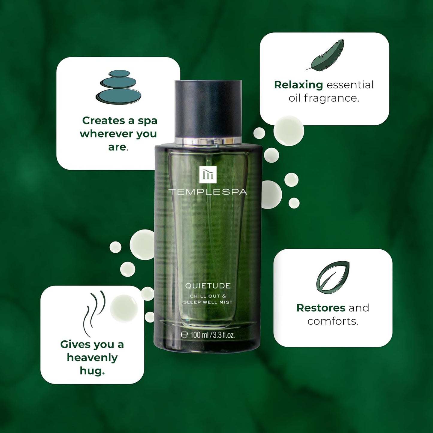 TEMPLESPA | QUIETUDE | Chill Out & Sleep Well Mist - Body Spray, Natural relaxation aid, Lavender, Vetivert, Cedarwood, Chamomile Fragrance, Natural Ingredients, Vegan 3.3 fl.oz.