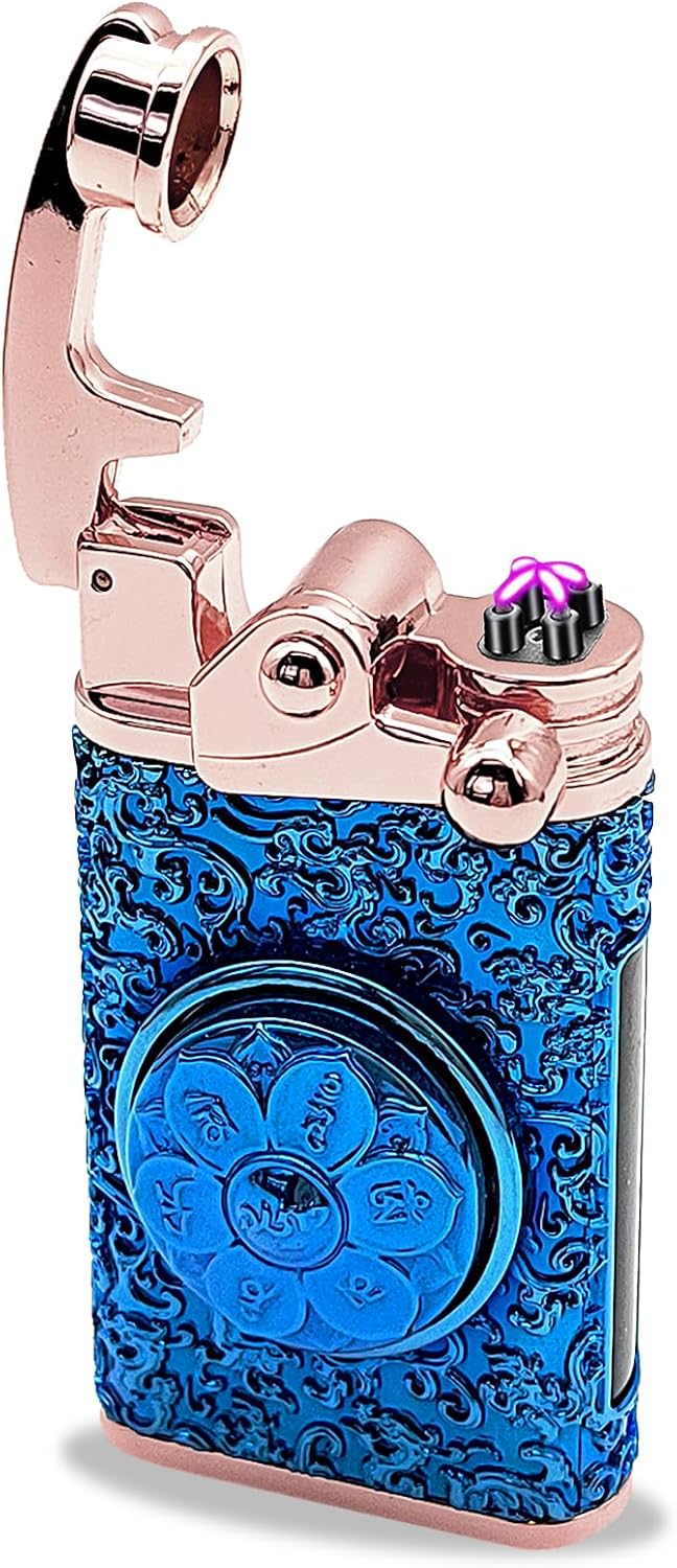 Electric Lighter Rechargeable Plasma Lighters Cool Lighter Windproof Lighters with Embossed Patterns Rocker Ignition Battery Display for Candle Outdoor Camping BBQ (Blue)