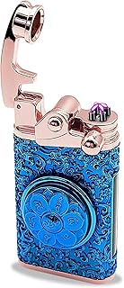Electric Lighter Rechargeable Plasma Lighters Cool Lighter Windproof Lighters with Embossed Patterns Rocker Ignition Battery Display for Candle Outdoor Camping BBQ (Blue)