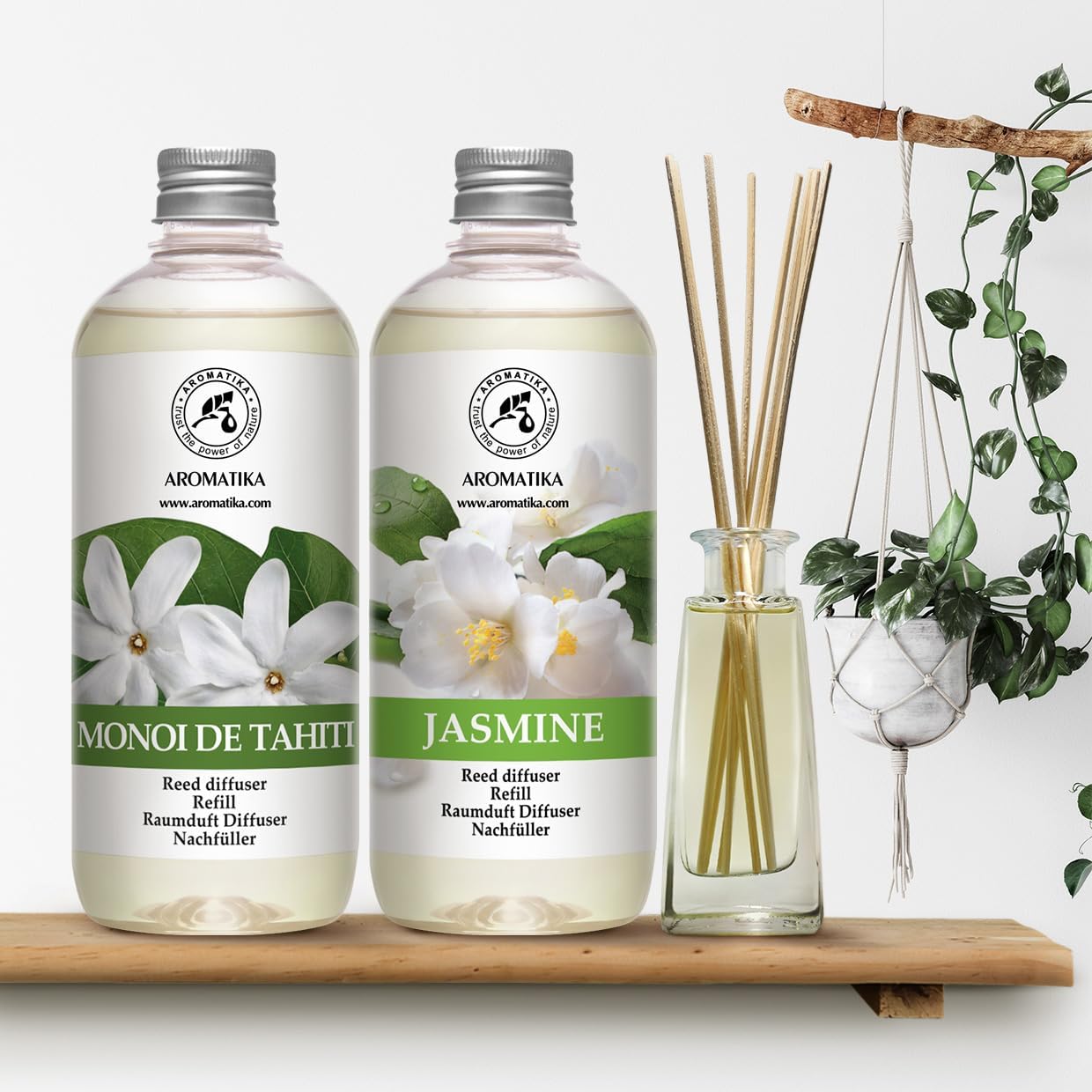 Reed Diffuser Refill Monoi de Tahiti and Jasmine Reed Diffuser Refill - 2 x 17.0 Fl Oz - Room Freshener - Fresh & Long Lasting Fragrance - for Aromatherapy - Gift Idea