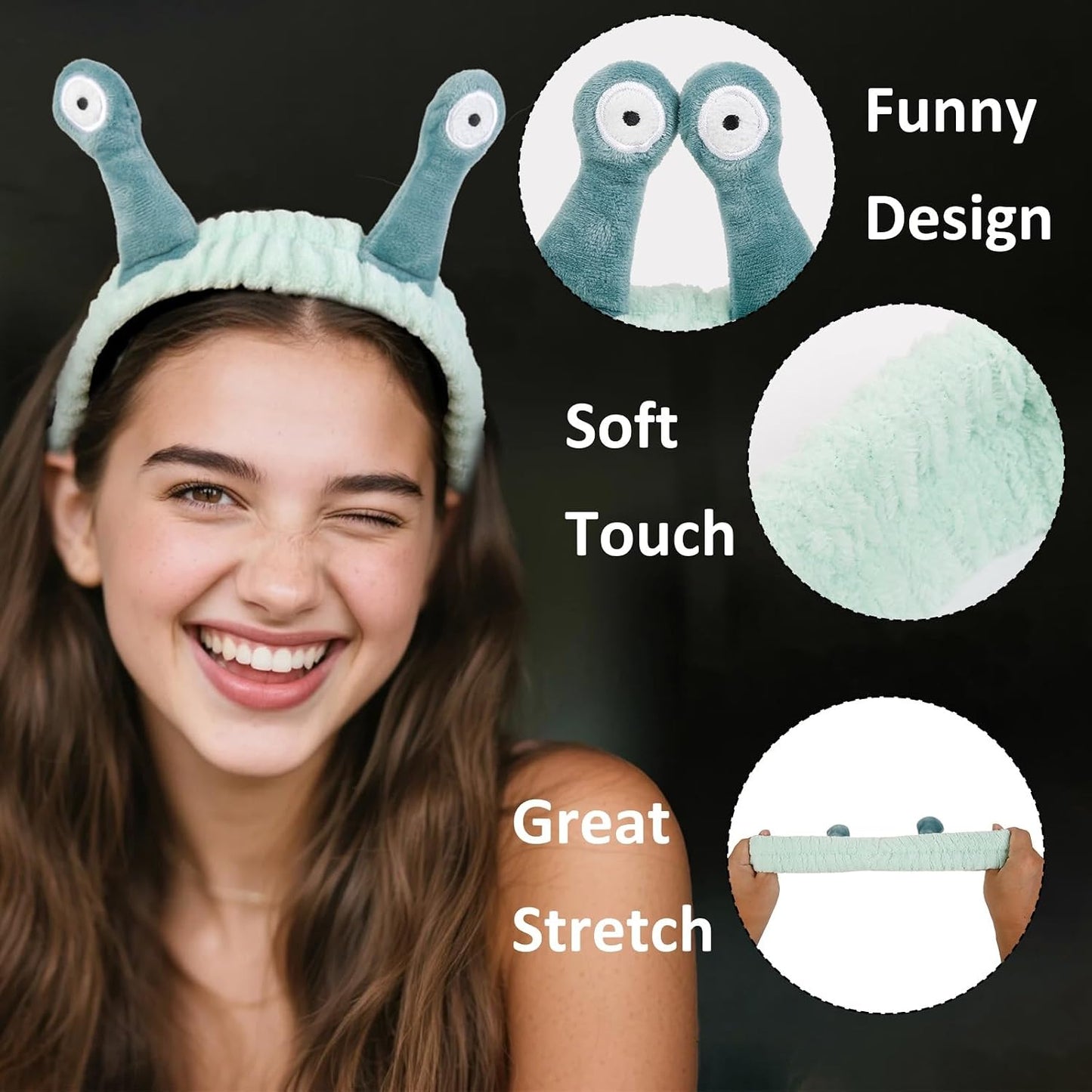 Huachi Skincare Headbands for Women Girls: Cute Snail Spa Headband for Washing Face, Makeup Face Wash Headband Funny Easter Basket Stuffers Gifts Green