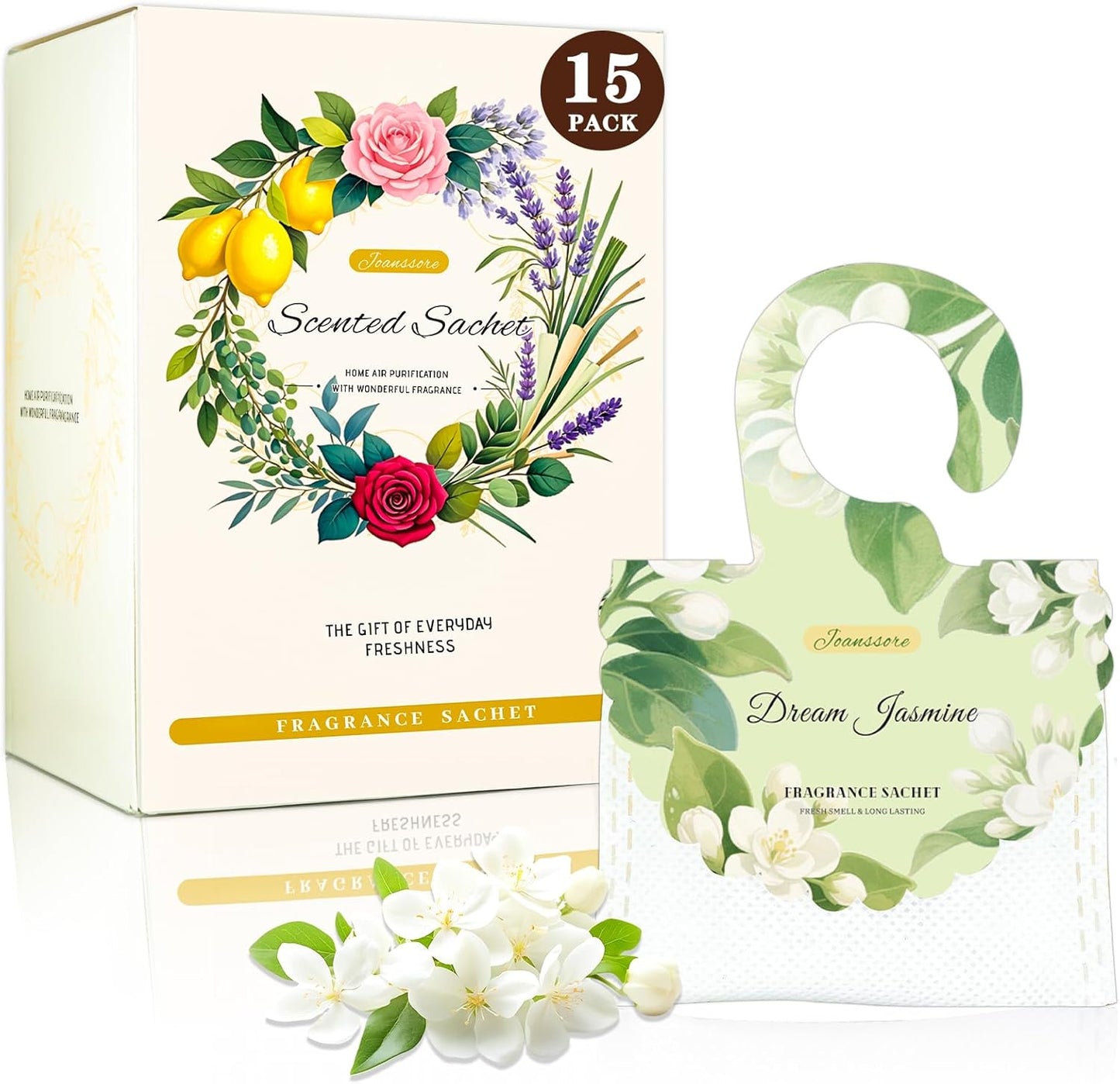 15 Packs Scented Sachets Bag for Drawers and Closets, Home Fragrance Sachet, Long-Lasting Hanging Closet Deodorizer Smell Goods for House (Dream Jasmine)