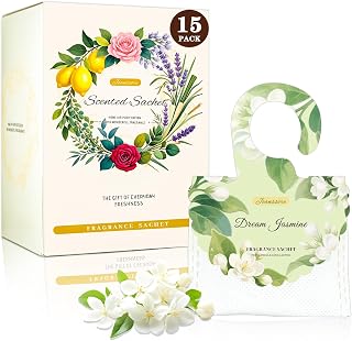 15 Packs Scented Sachets Bag for Drawers and Closets, Home Fragrance Sachet, Long-Lasting Hanging Closet Deodorizer Smell Goods for House (Dream Jasmine)