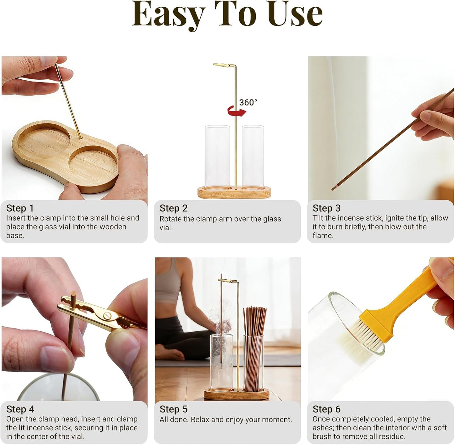 Glass Incense Holder, 2 in 1 Hanging Incense Burner Holder with Ash Catcher & Storage | Cute Boho Decor for Meditation, Yoga, Spa | Stick Incense Holder, Censer, Incense Tray Alternative (Natural)