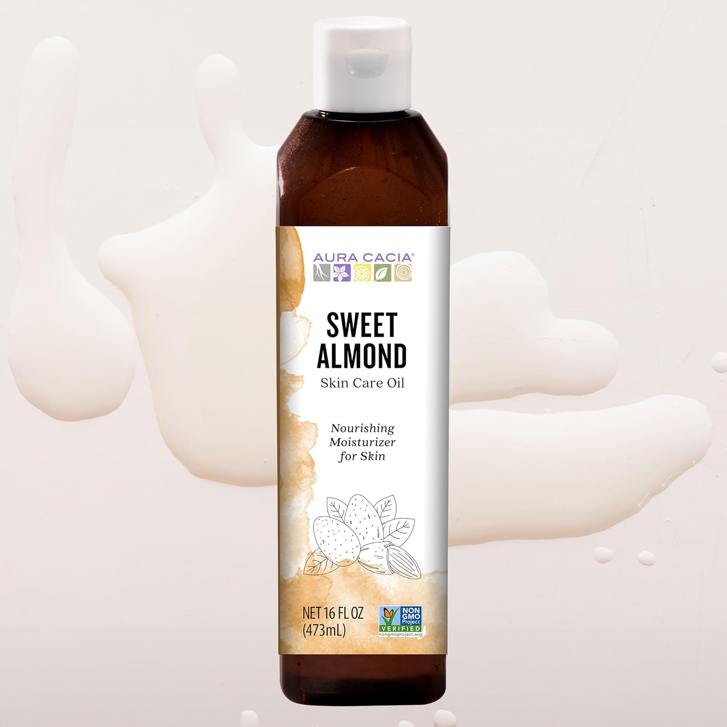 Aura Cacia Sweet Almond Skin Care Oil, 16-Ounce, Natural Source of Skin-Nourishing Fatty Acids & Lipids, No Paraben