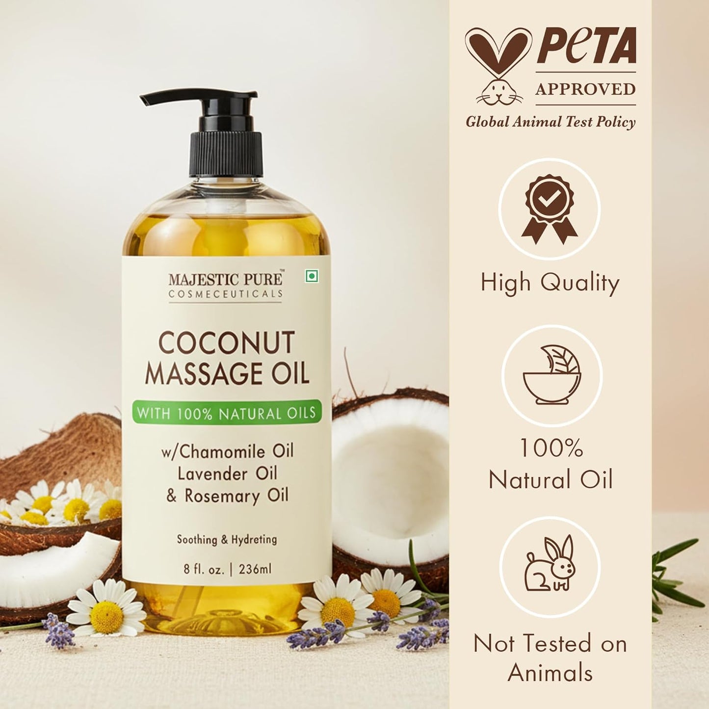 MAJESTIC PURE Coconut Massage Oil for Massage Therapy - Refreshing, and Relaxing - Natural Oils - for All Skin Types - Men and Women - 8 fl oz