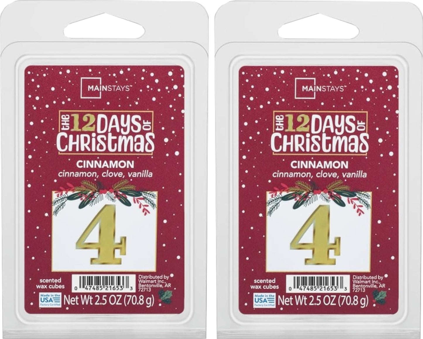 Mainstays 12 Days of Christmas Scented Wax Cubes 2.5oz 2-Pack (Day 4 Cinnamon)