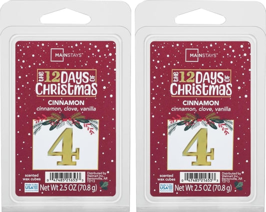 Mainstays 12 Days of Christmas Scented Wax Cubes 2.5oz 2-Pack (Day 4 Cinnamon)