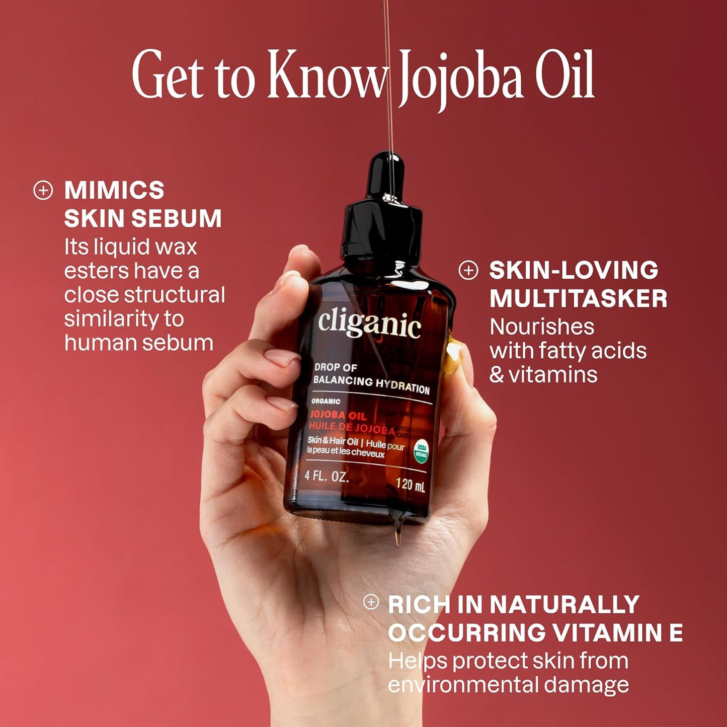 Cliganic Organic Jojoba Oil Bulk 32oz, 100% Pure, Natural Cold Pressed Unrefined Hexane Free Oil for Hair & Face