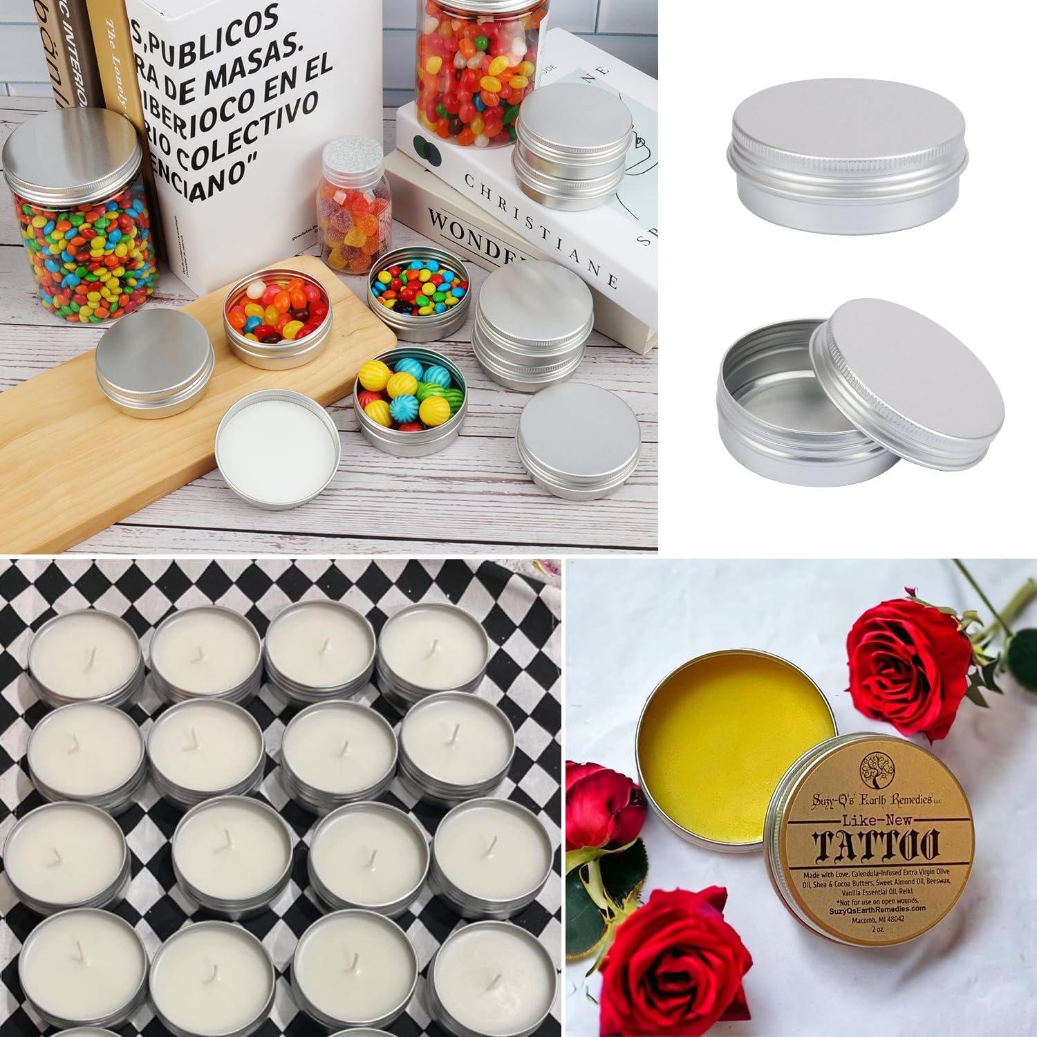 150 PCS 1 Ounce Aluminum Tins with Screw Tops, Round metal tin with Screw Lids, 1 oz Round Cans with Lid for Cosmetics, Lip Balm, Spices, and More(Silver)