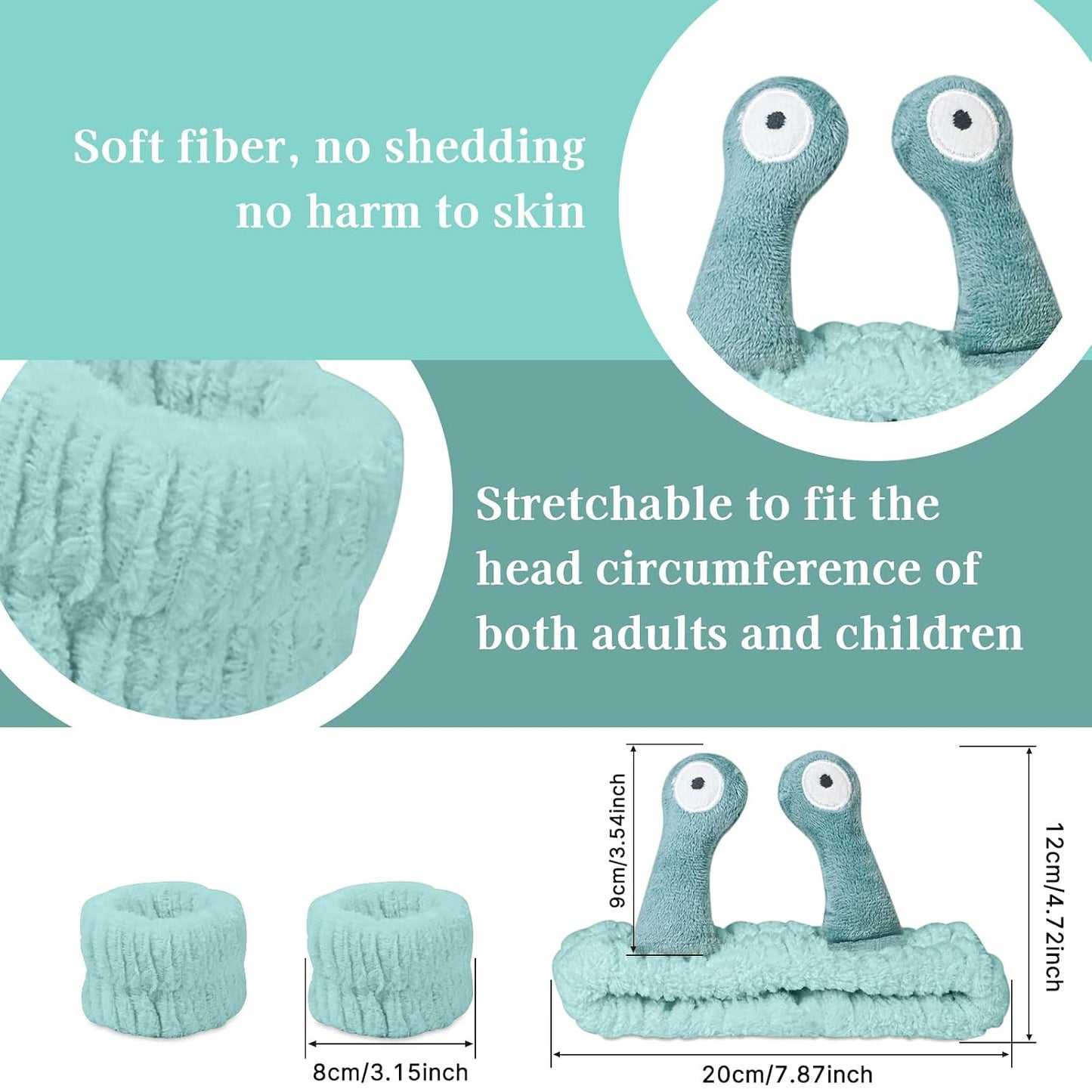 Snail Face Wash Headband Skincare & Wrist Bands for Washing Face Set Cute Spa Headband for Women and Wrist Faces Wash Bands for Shower, Facial Cleaning, Soft Coral Fleece Makeup Headbands,Green