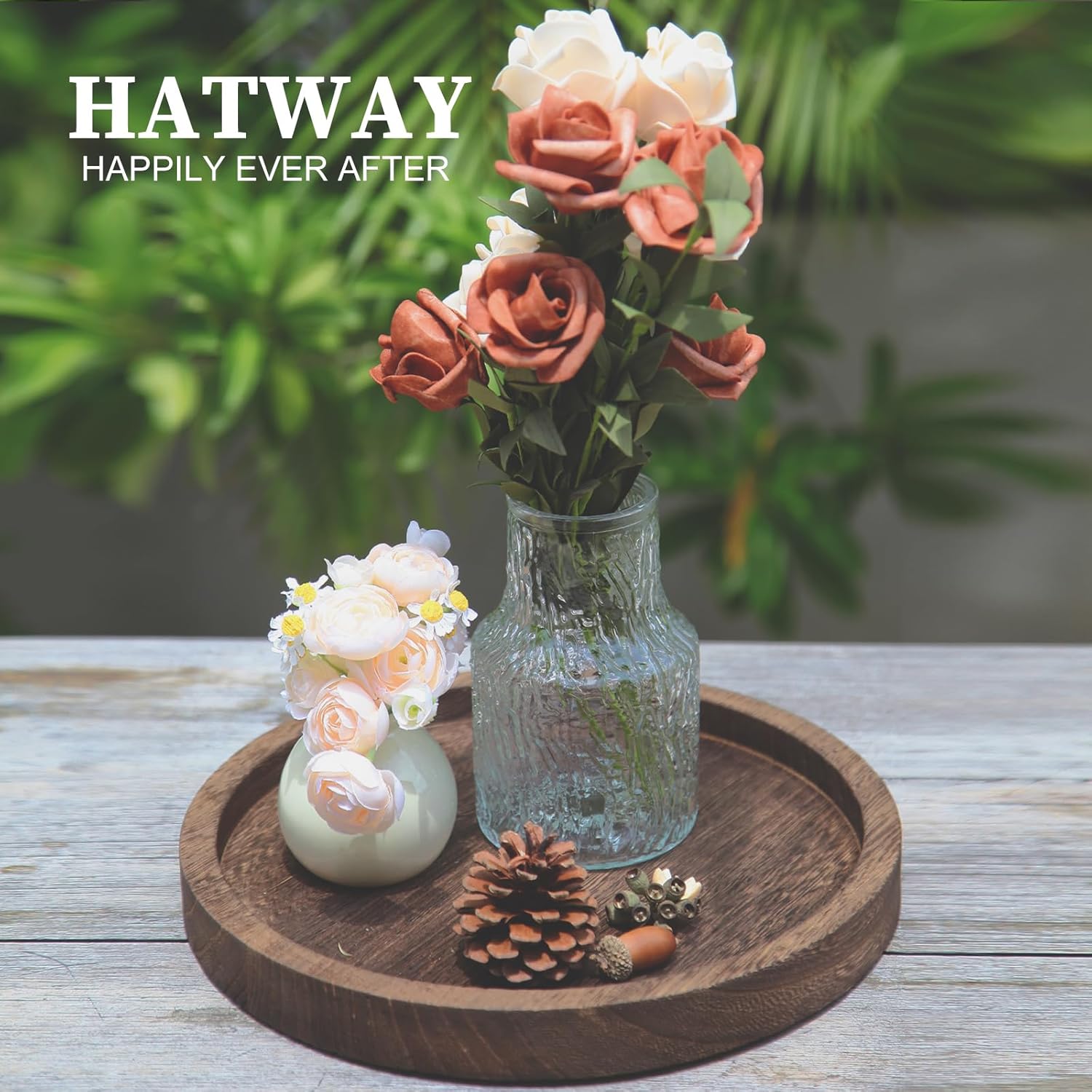 Hatway Wooden Decorative Tray Candle Holder Round Wood Tray Home Decor,Centerpieces Plates for Table centerpieces for CoffeeTable,Christmas Decor