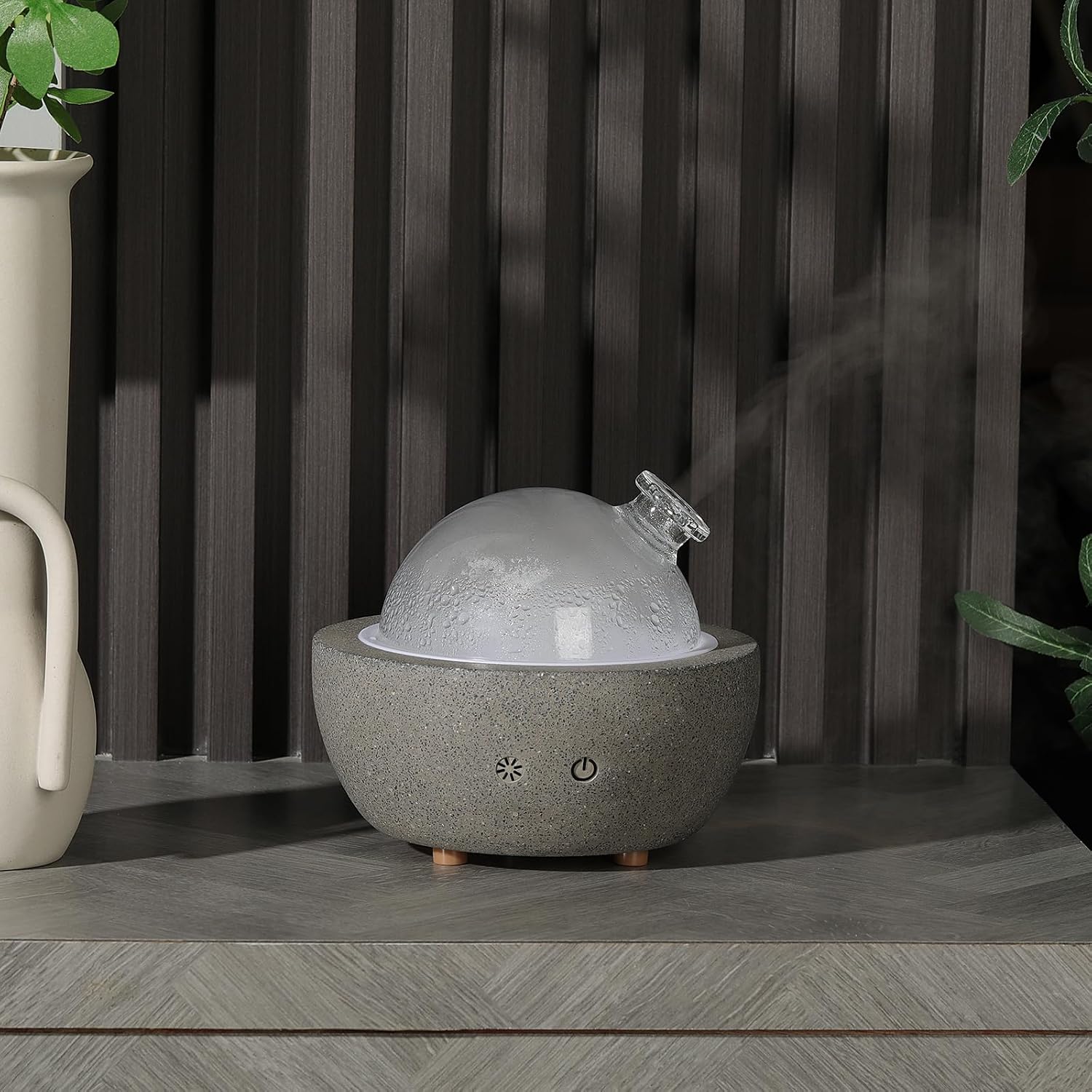 Essential Oil Aromatherapy Diffuser for Home Bedroom Large Room Glass Stone Ultrasonic Air Scent Mist Aroma Diffuser 200ML Defusers—Light Grey