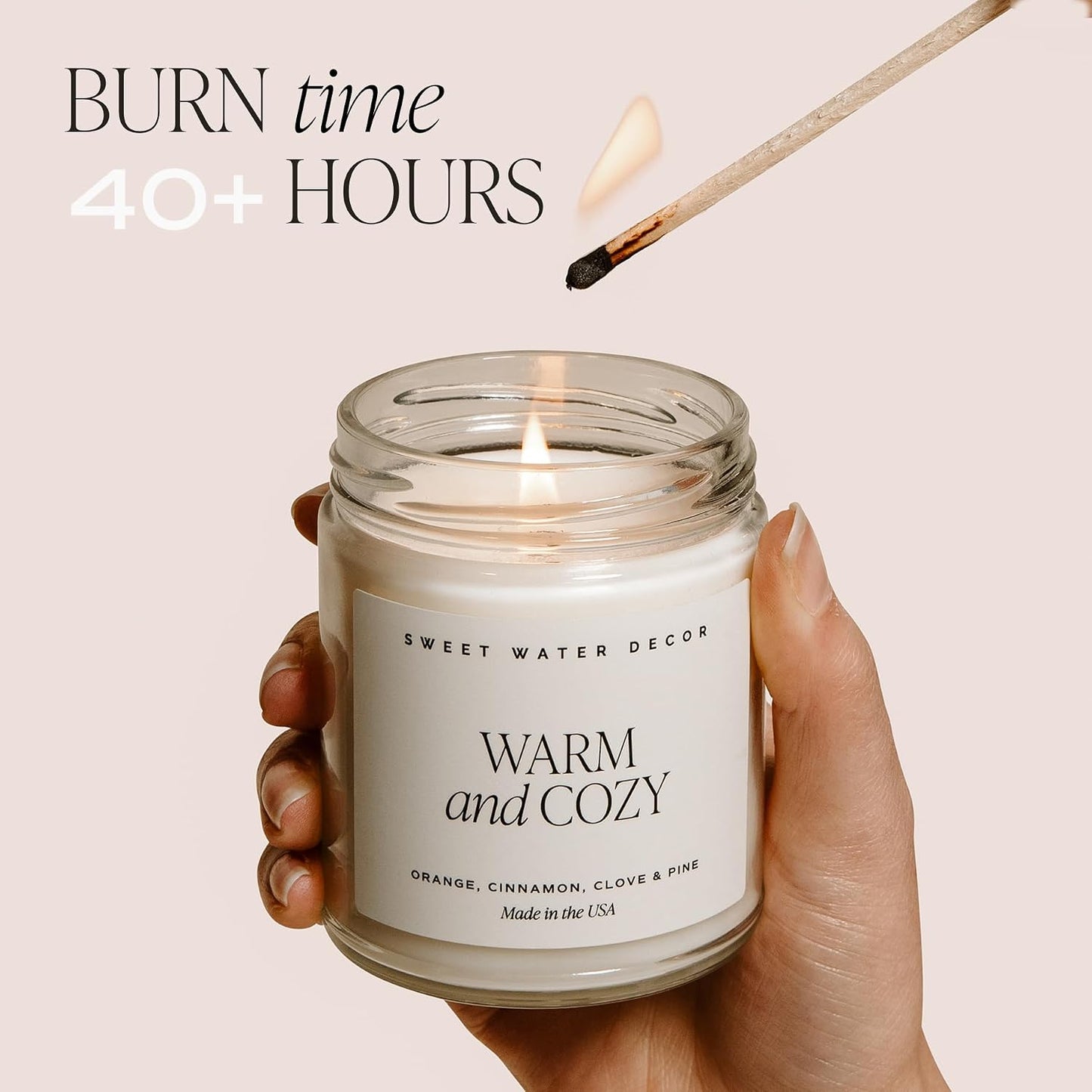 Sweet Water Decor Spa Day Soy Candle - Sea Salt, Jasmine, Wood and Cream Scented Spring Candles for Home - 9oz Clear Jar + Gold Lid, 40+ Hour Burn Time, Made in The USA