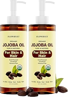 Jojoba Oil Organic Cold Pressed, USDA Certified, 16 fl oz 2 Pack (32 fl oz), 100% Pure Jojoba Carrier Oil for Skin, Hair, Face, Body, Scalp & Nails, Unrefined, Hexane-Free