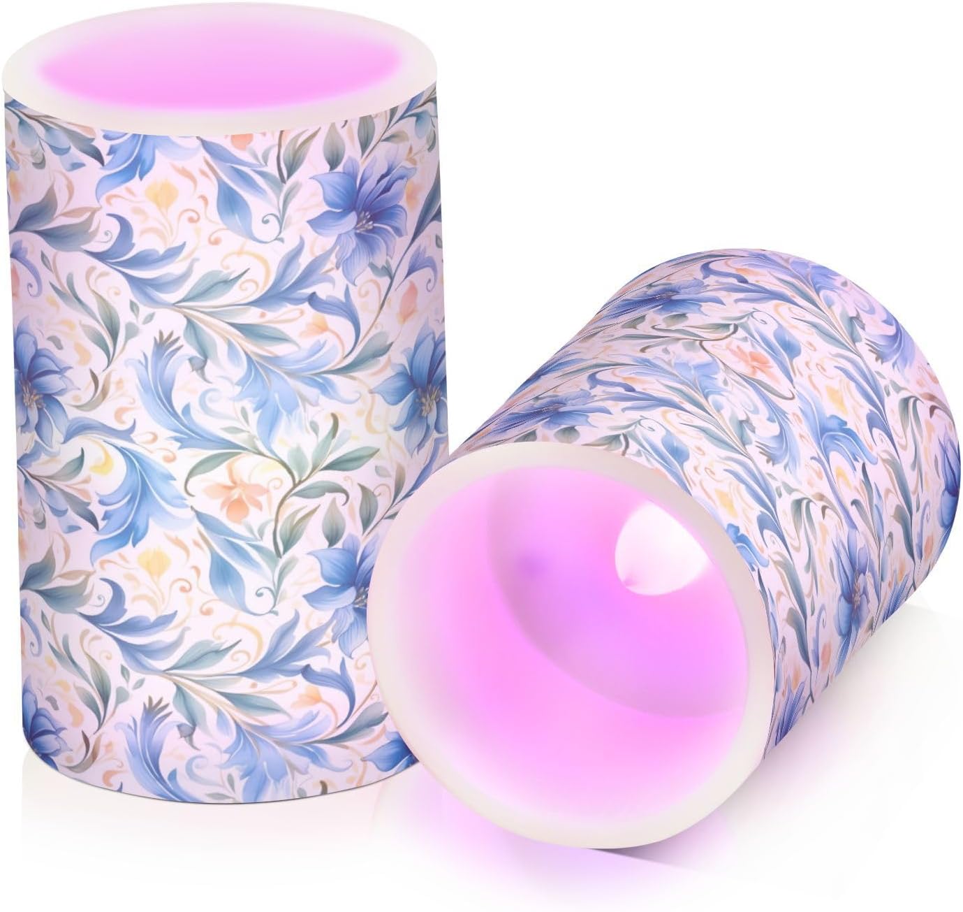 ALAZA Flowers Floral Blue Flickering Flameless Candles Battery Operated with Remote Timer,Tea Light Candles LED Pillar Votive Candles Set of 2 for Outdoor Indoor Decorations
