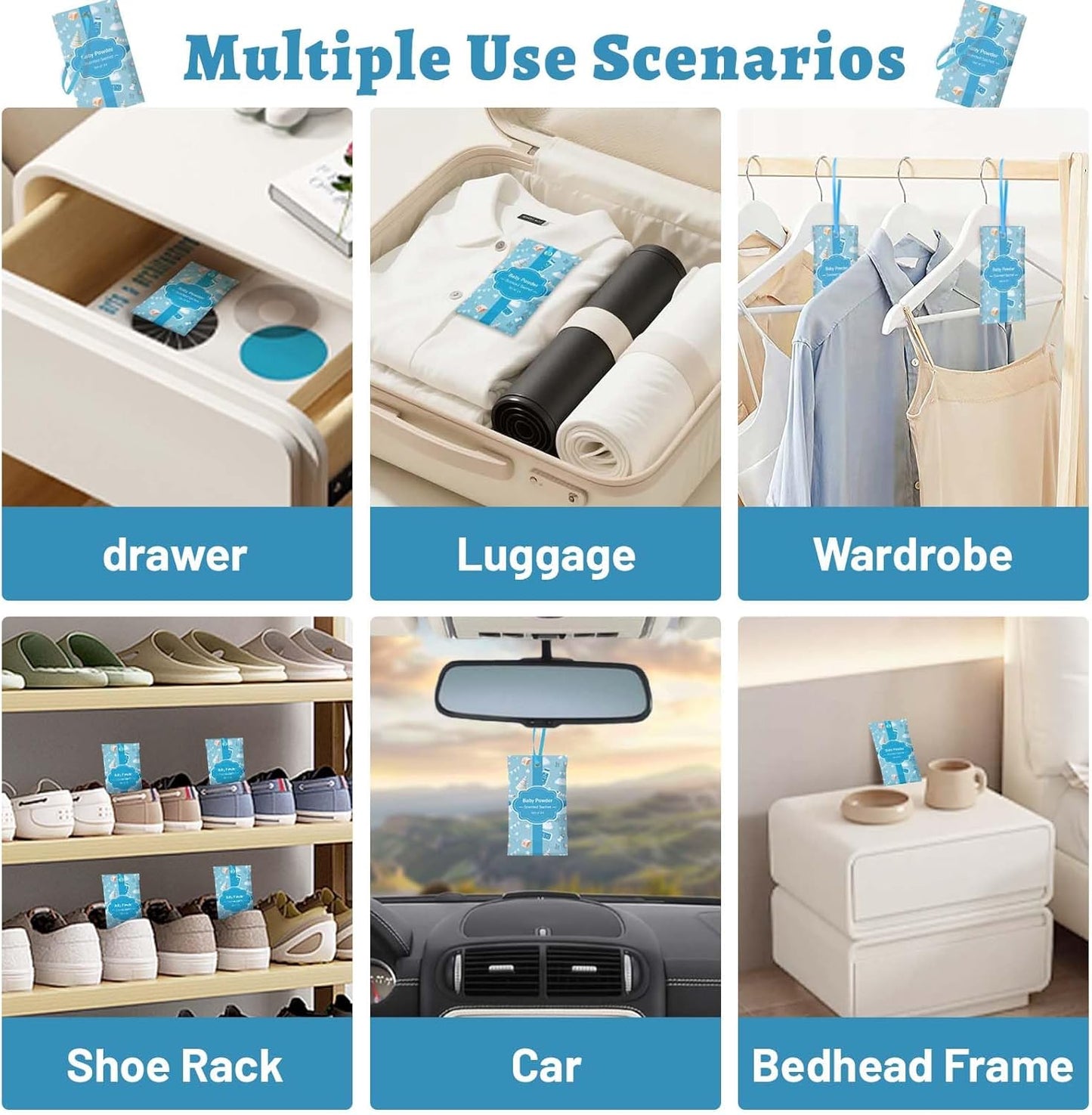 STRN Scented Sachets for Drawer and Closet, Baby Powder Scent Long-Lasting Sachets, 14 Packs for Home Fragrance, Small Space Air Freshener for Wardrobes