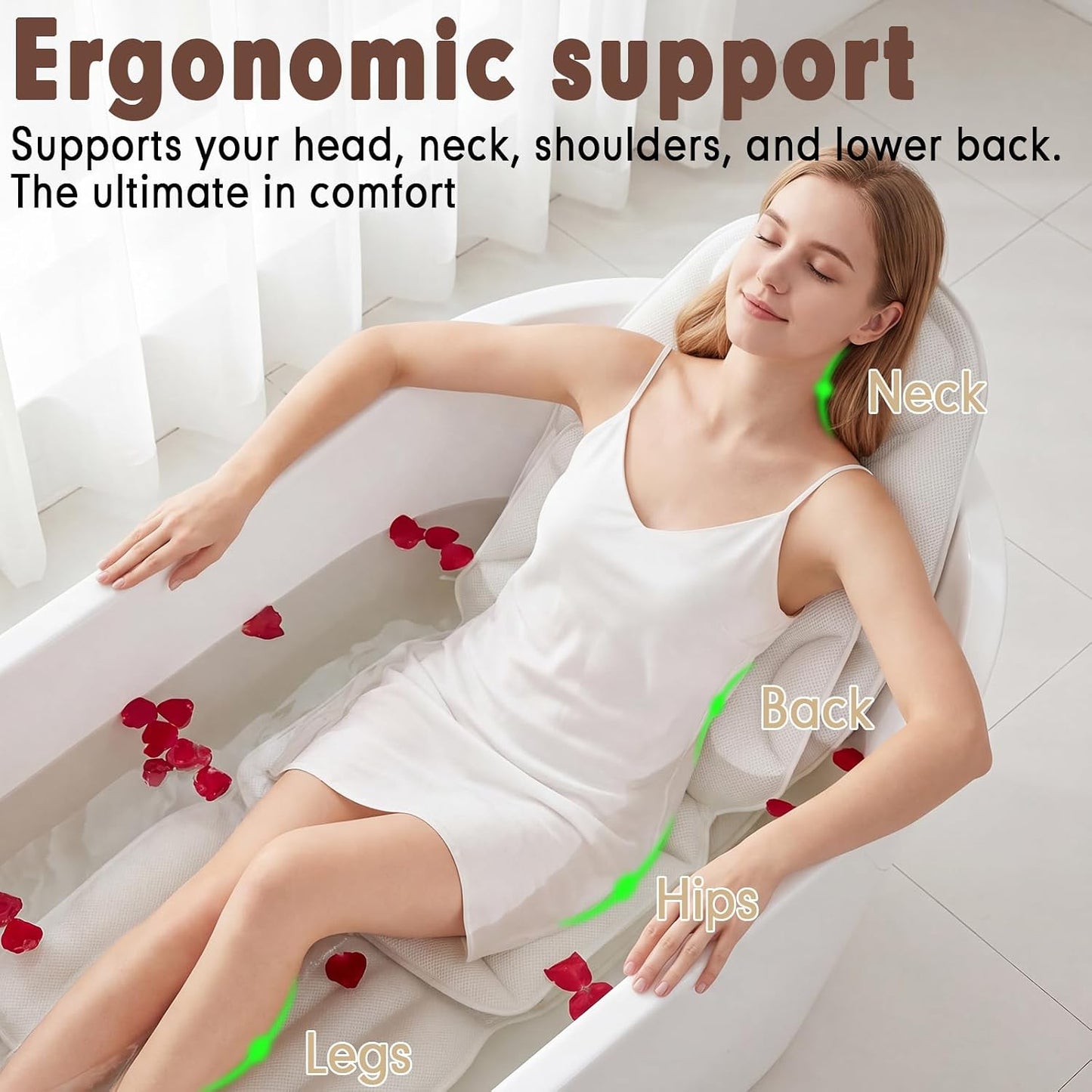 Deluxe Full Body Bath Pillow, Breathable Mesh Bathtub Cushion, Thickened Soft Relaxation Bathtub Pillow, Provides Support for The Neck, Back, and Shoulders— (Includes Bath Bombs)