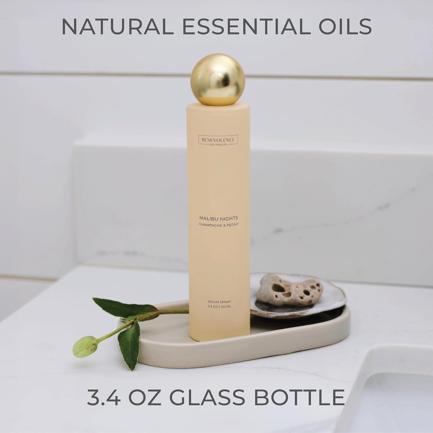 Champagne & Peony Room Spray | Benevolence LA Malibu Nights | 3.4oz | Home, Pillow & Linen Fragrance Spray | Low VOC, No Alcohol | Malibu Sands Collection