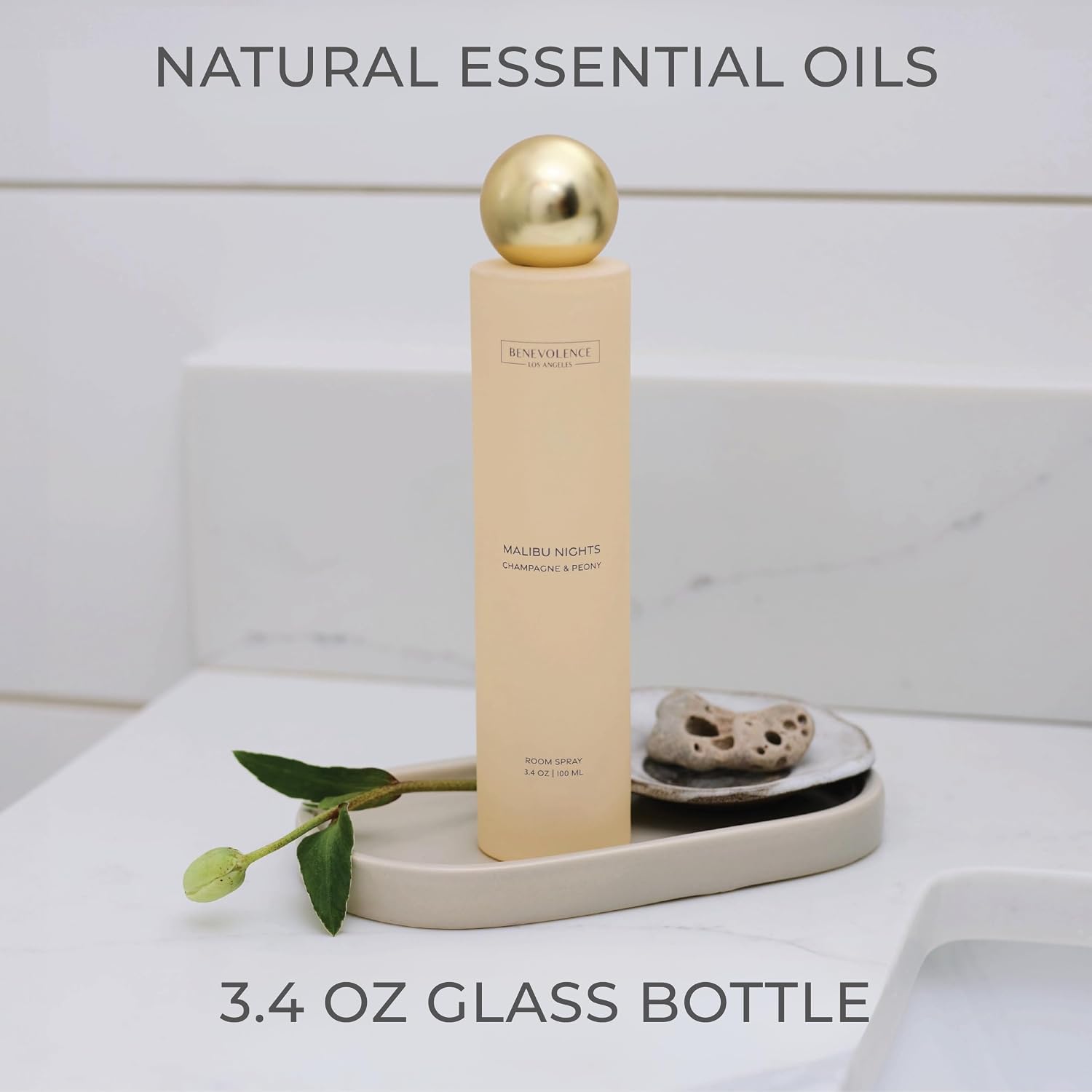 Champagne & Peony Room Spray | Benevolence LA Malibu Nights | 3.4oz | Home, Pillow & Linen Fragrance Spray | Low VOC, No Alcohol | Malibu Sands Collection