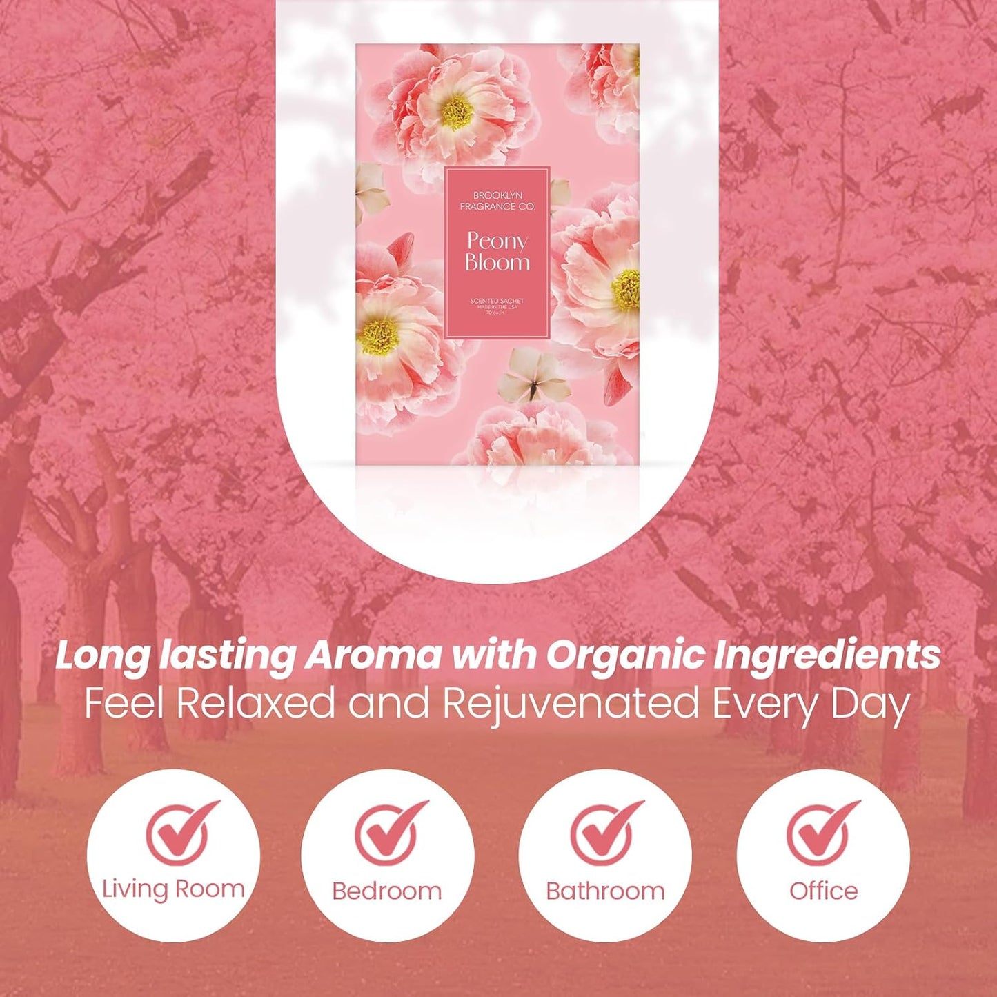 Brooklyn Fragrance Co. Spring Florals Sachet Bags – Peony Bloom Scented Pouches – Perfect Aroma for Drawers, Closets, Cars and Bathrooms – Long-Lasting Fresh Scent Sachets (6- Pack)