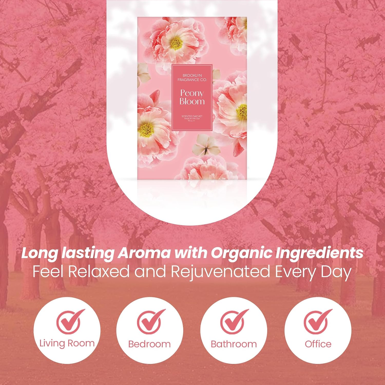 Brooklyn Fragrance Co. Spring Florals Sachet Bags – Peony Bloom Scented Pouches – Perfect Aroma for Drawers, Closets, Cars and Bathrooms – Long-Lasting Fresh Scent Sachets (6- Pack)