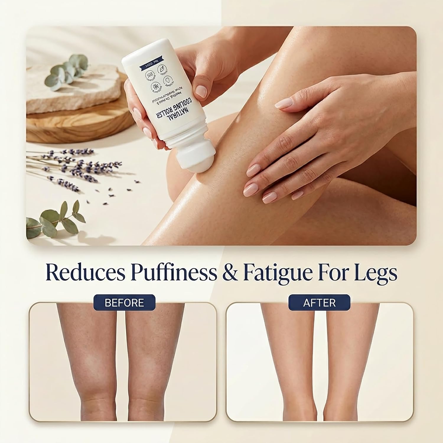 Natural Cooling Roller, Leg Roll On Essential Oil, Reduces Puffines & Fatigue, Calms Skin, Fast-Absorbing, with Centella Asiatica, Menthol & Horse Chestnut (50ml) (1)