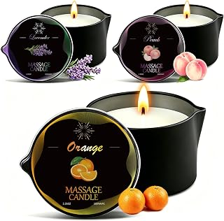 3 Pack Massage Oil Candles Set Low Temperature Soy Wax Candles for Therapy Spa Therapy Body Oil, Relaxation & Skin Moisturizing, Scents Gift,Stress Relief - (2.35oz, Lavender, Tangerine, Peach)